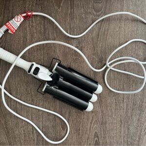 White and Black 3-Barrel Hair Waver Curling Iron - Women Hair Styling